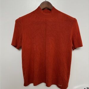 Tahari Rust Knit Short Sleeve Mock Neck Sweater Top - Petite XL